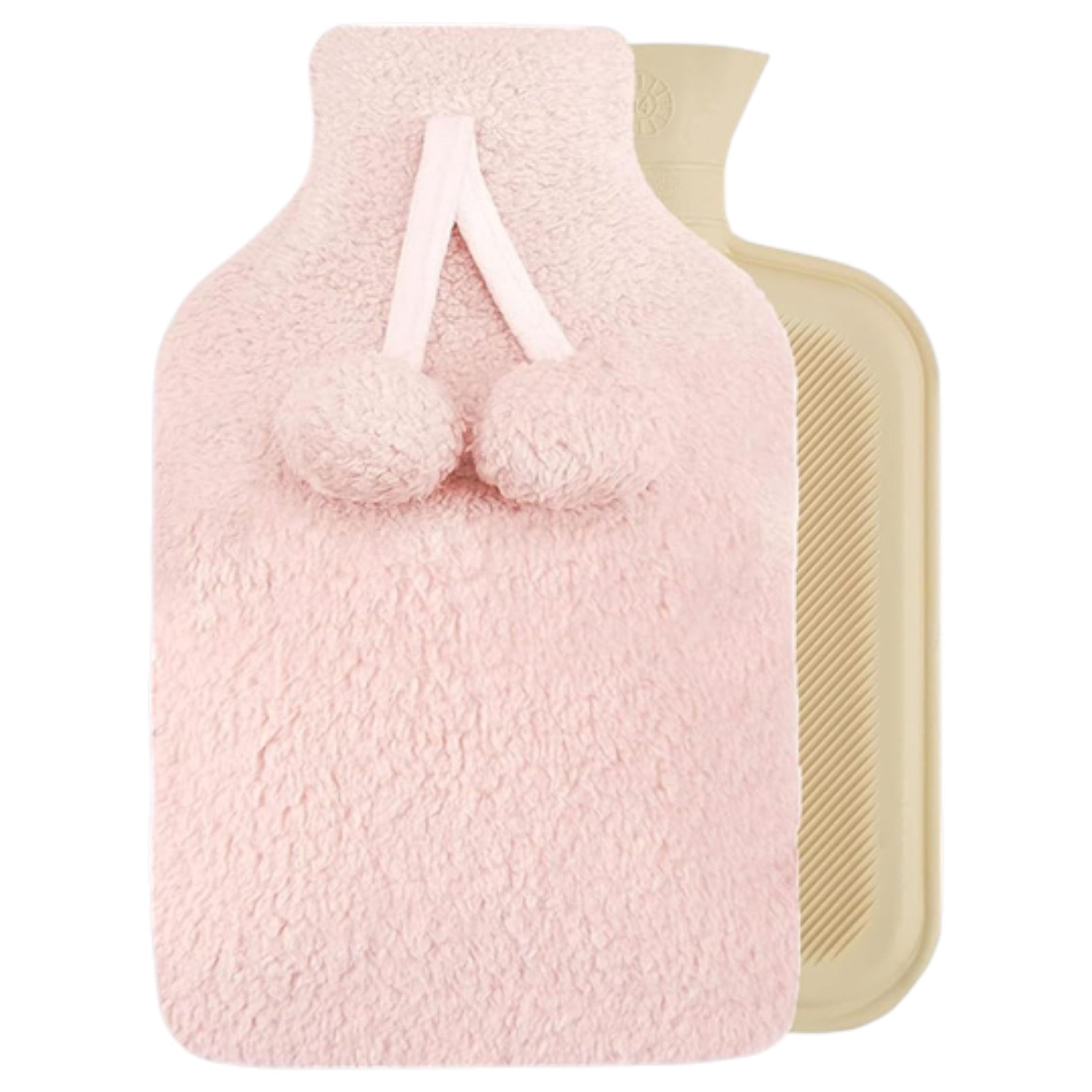 Elite Heat hot water bottle with removable plush cover, perfect for winter in blush pink